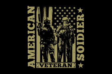 T-shirt soldier american veteran flag retro vintage illustration