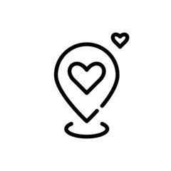 Heart on a map pointer. Pixel perfect, editable stroke icon