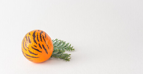Light paper background with copy space with tangerine with tiger stripes