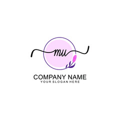 Initial MU beauty monogram and elegant logo design  handwriting logo of initial signature