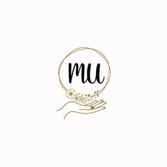 MU initial hand drawn wedding monogram logos
