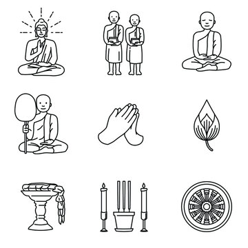 Buddhist symbol icon set, vector illustration and flat design.