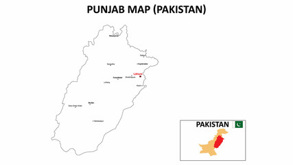 Punjab Map. Punjab Map of Pakistan with color background and all states names.