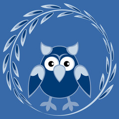 cartoon styled owl, drawing of a child. Design element. Birds - stylization