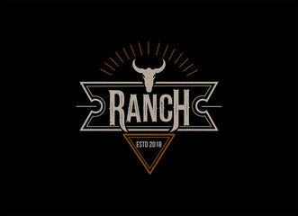 Texas Longhorn, Country Western Bull Cattle Vintage Label Logo Design