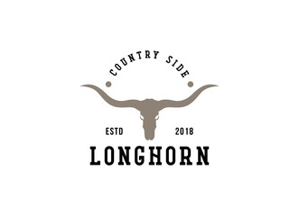 Texas Longhorn, Country Western Bull Cattle Vintage Label Logo Design
