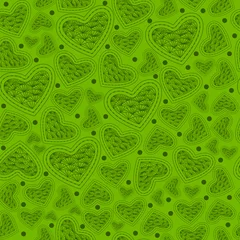 Wall murals Green Seamless Pattern with Doodle hearts, Doodle heart, Valentine day 
