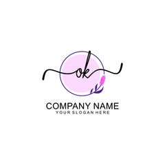 Initial OK beauty monogram and elegant logo design  handwriting logo of initial signature