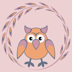 cartoon styled owl, drawing of a child. Design element. Birds - stylization