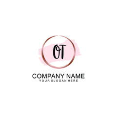 OT Initial handwriting logo vector. Hand lettering for designs