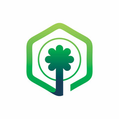 hexagon green tree logo design