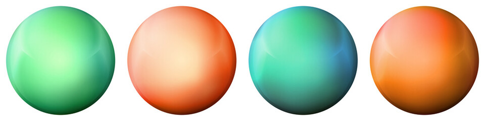 Set with glass colorful balls. Glossy realistic ball, 3D abstract vector illustration highlighted on a white background. Big metal bubble with shadow