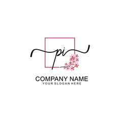 Initial PI beauty monogram and elegant logo design  handwriting logo of initial signature
