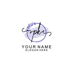 Initial PK beauty monogram and elegant logo design  handwriting logo of initial signature