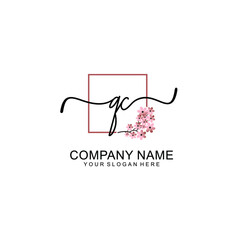 Initial QC beauty monogram and elegant logo design  handwriting logo of initial signature
