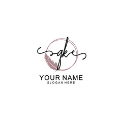 Initial QK beauty monogram and elegant logo design  handwriting logo of initial signature