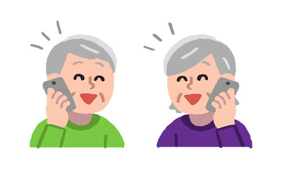 スマートフォンで通話するシニア男女