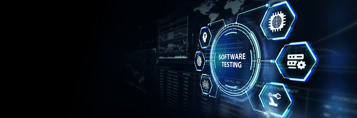 Inscription SOFTWARE TESTING on the virtual display. Business, modern technology, internet and networking concept. 3d illustration