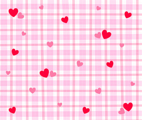 Pink Red Heart Love Valentine's Day Gingham Pattern Rectangle Background Editable Stroke. Vector Illustration Tablecloth, Picnic mat wrap paper.	