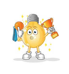 bulb winner with trophie. cartoon character