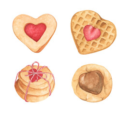 Set of decorative elements. Symbols of Valentine's Day. Watercolor illustration.