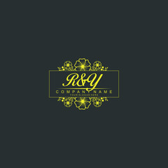 Fototapeta na wymiar RY Initial handwriting logo vector. Hand lettering for designs