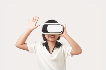 girl wearing virtual reality glasses. concept advanced technology.