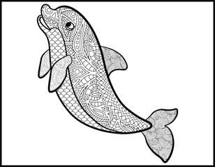 dolphin mandala coloring page, sea life set coloring page mandala design