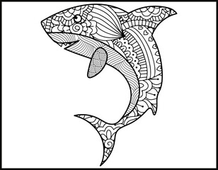 dolphin mandala coloring page, sea life set coloring page mandala design