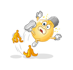 bulb slipped on banana. cartoon mascot vector