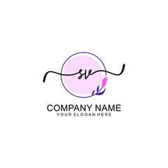 Initial SV beauty monogram and elegant logo design  handwriting logo of initial signature