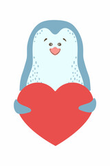 Cute cartoon animal holds a heart sign with copy space. set valentine's day greeting card banner invitation flyer brochure. cartoon hand drawn style. Little animals pets in love, declaration of love