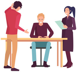 Obraz premium Businesspeople have project strategy planning meeting. Teamwork with business plan, creating new creative project. Meeting to discuss starting business. Colleagues discussing work in entrepreneurship