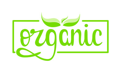 Organic. Green lettering on a white background.
