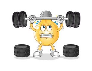 bulb lifting the barbell character. cartoon mascot vector