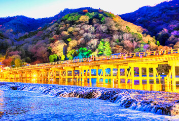 Naklejka premium 京都、嵐山花灯路の渡月橋