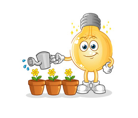 bulb watering the flowers mascot. cartoon vector