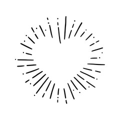 Heart shape burst. Hand drawn sketch style. Heart vector illustration for sunburst frame, love quote.