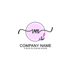 Initial VM beauty monogram and elegant logo design  handwriting logo of initial signature