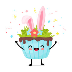 easter cupcakes kawaii. cute illustration with cake for easter. cartoon