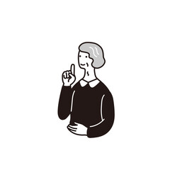 指差しをする高齢女性のシンプルなイラスト
