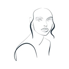 Woman Face Line Drawing. Abstract Minimal Female Face One Line Drawing for Fashion Icon, Logo, Modern Wall Decor, Prints, Posters. Woman Head Simple Minimalist Illustration. Vector EPS 10
