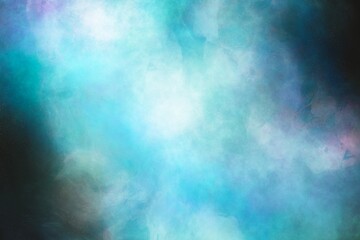 Fototapeta na wymiar 暗い星空のイラスト背景）シアンの星雲　夜　綺麗　雲　気体　光　宇宙　ダーク