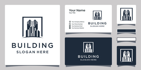 Fototapeta na wymiar Building construction, modern apartment logo design inspiration, logo design and business cards