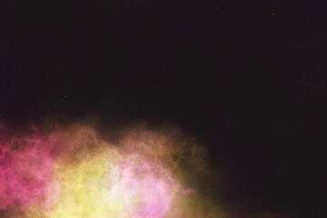 Obraz premium 暗い星空のイラスト背景）ピンクの星雲 夜 綺麗 雲 気体 光 宇宙 ダーク