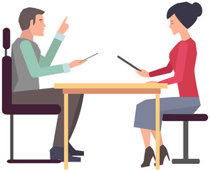 Businesspeople have project strategy planning meeting. Teamwork with business plan, creating new creative project. Meeting to discuss starting business. Colleagues discussing work in entrepreneurship