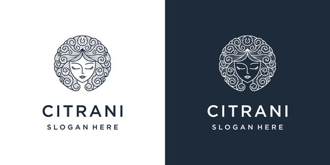 Woman beauty logo design in line art and business card style