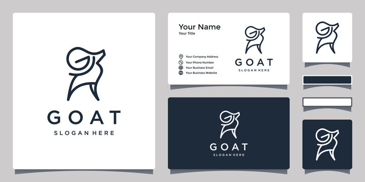 goat logo template whose horns are in the shape of the letter G as the initials of the goat logo and with a business card design