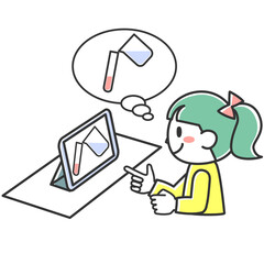 タブレットを使って理科の勉強をする女の子
