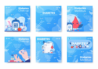 Diabetes Testing Post Template Flat Design Illustration Editable of Square Background Suitable for Healthcare Social Media or Greetings Card